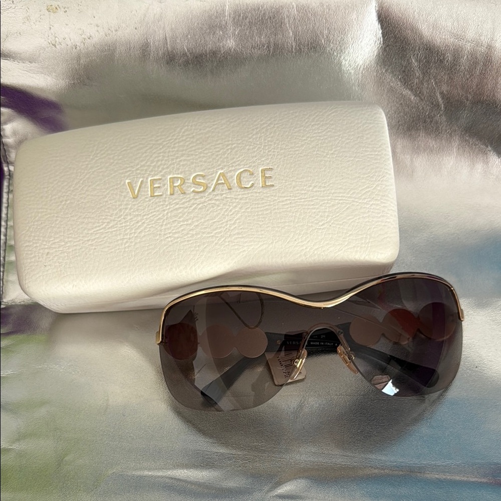 Versace Gold and Brown Sunglasses Shield Style